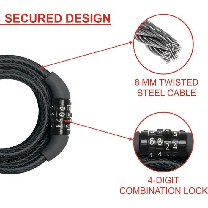 Master Lock Antivol Vélo à Câble Tressé 1,2m - Câble Acier 8mm avec Code Fixe - Réf. 8143EURDPRO