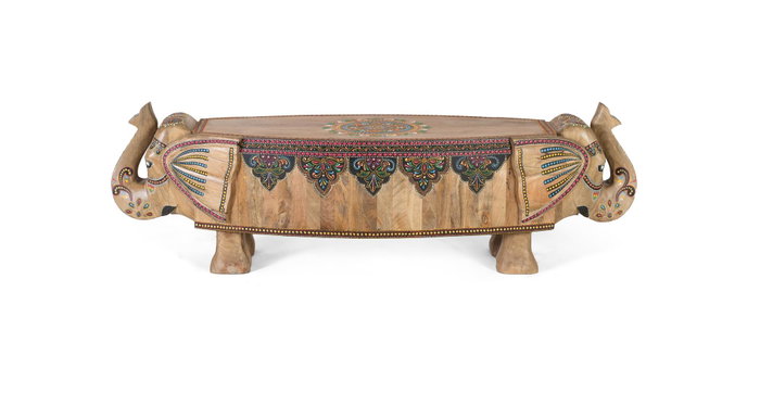 GINER Y COLOMER Banc en bois de manguier peint à la main multicolor - Dimensions 40x157x46 cm, livré monté