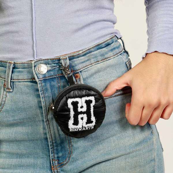 Karactermania Porte-monnaie rond Harry Potter H en nylon rembourré - Noir, polyester intérieur, 9 x 9 x 2 cm
