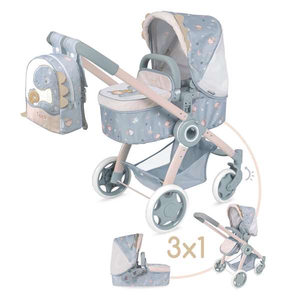 Decuevas Coche Coco - Poussette de poupée 3 en 1 pliable avec sac à dos, pour poupées jusqu'à 48 cm, dimensions 41x62x70 cm