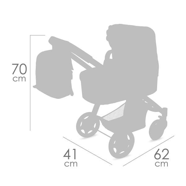 Decuevas Coche Coco - Poussette de poupée 3 en 1 pliable avec sac à dos, pour poupées jusqu'à 48 cm, dimensions 41x62x70 cm