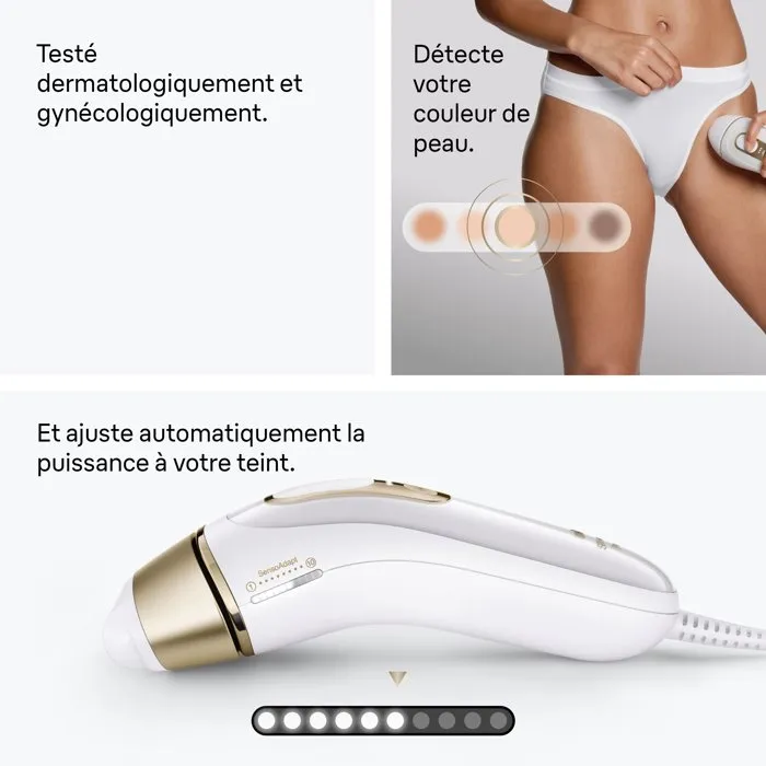 Braun Silk Expert Pro 5 PL5221 Épilateur à Lumière Pulsée IPL avec Capteur SkinProtect - Blanc et Or