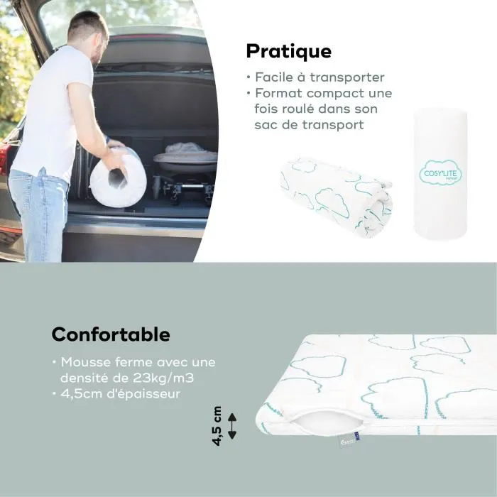 Babymoov Cosy'Lite Nomad Matelas de Voyage 60x120cm, Certifié Oeko-Tex, Polyester Recyclé