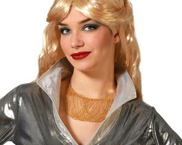 Collar Disco Doré pour Femme Adulte en Maille Dorée - Accessoire pour Déguisement Diva des Années 70 ou Tenue Glamour