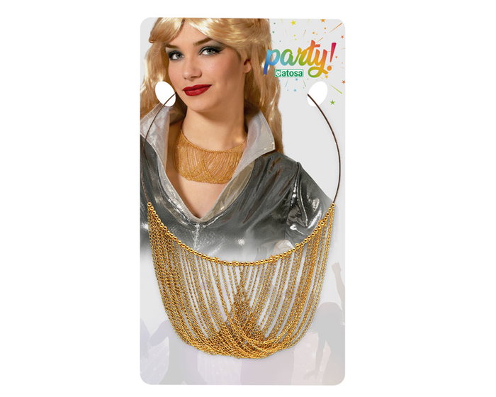 Collar Disco Doré pour Femme Adulte en Maille Dorée - Accessoire pour Déguisement Diva des Années 70 ou Tenue Glamour