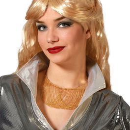Collar Disco Doré pour Femme Adulte en Maille Dorée - Accessoire pour Déguisement Diva des Années 70 ou Tenue Glamour