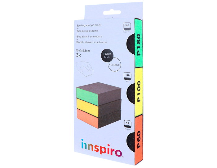 Innspiro Set de 3 blocs de ponçage en mousse flexible (10x7x2,5cm)