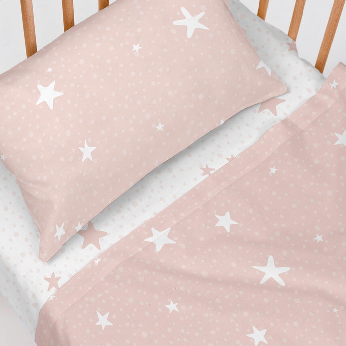 Jeu de draps pour berceau HappyFriday Basic Kids Little star Rose Lit de bébé Jeu de draps pour berceau HappyFriday Basic Kids Little star Rose Lit de bébé