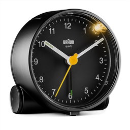 Braun BC-01-B Réveil Analogique Classique Noir avec Mouvement Silencieux, Éclairage et Alarmé Progressive