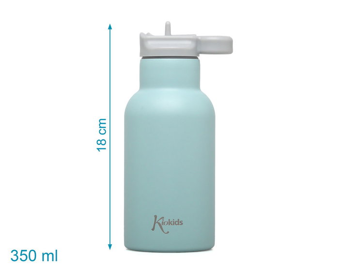 KioKids - Bouteille Isotherme pour Bébé 350 ml en Acier Inoxydable, Vert Sauge, Maintient Chaud 6h Froid 9h, avec Paille - Collection Little Sauvages