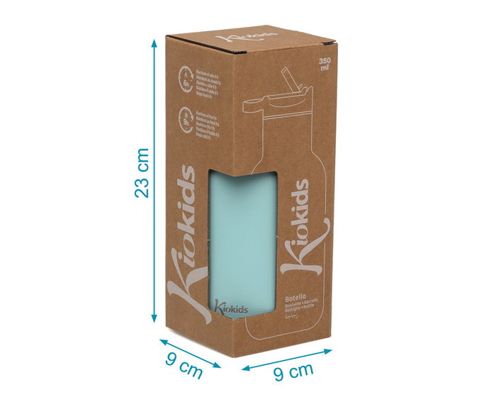 KioKids - Bouteille Isotherme pour Bébé 350 ml en Acier Inoxydable, Vert Sauge, Maintient Chaud 6h Froid 9h, avec Paille - Collection Little Sauvages