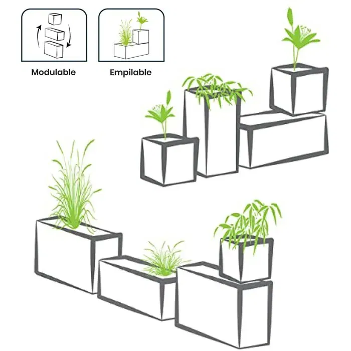 EDA Volcania Bac à Fleurs Carré Haut 40 cm, 31 L - Intérieur/Extérieur - 39,5 x 39,5 x H 80 cm - Beige Calcaire - Label Origine France Garantie