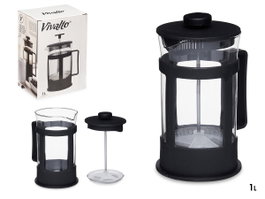 Vivalto Téière en Verre et Plastique avec Filtre à Piston 1L Noir Transparent 14x21x10.7 cm (Set de 8)
