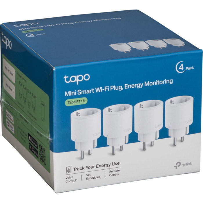 TP-Link Tapo P115 Pack de 4 Prises Intelligentes Wi-Fi avec Mesure de Consommation