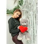 GO GIFT Ours en peluche Frank Gris avec cœur 50 cm