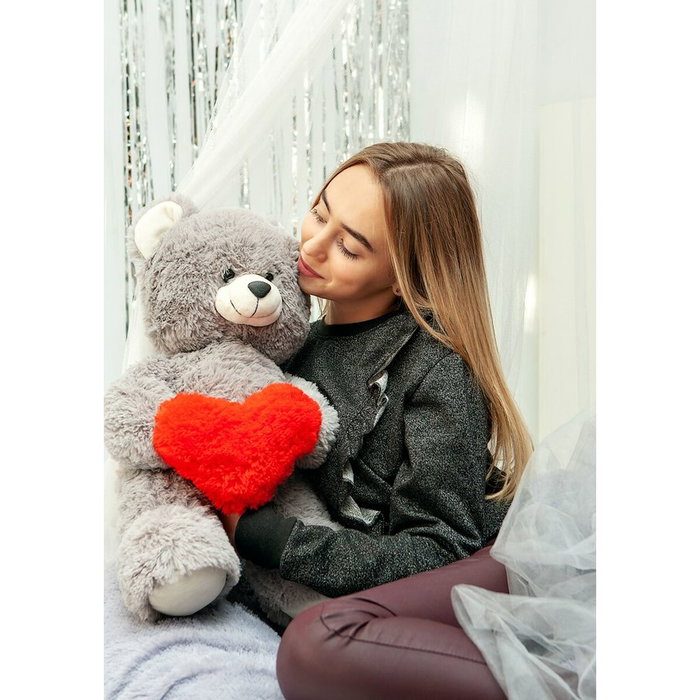 GO GIFT Ours en peluche Frank Gris avec cœur 50 cm
