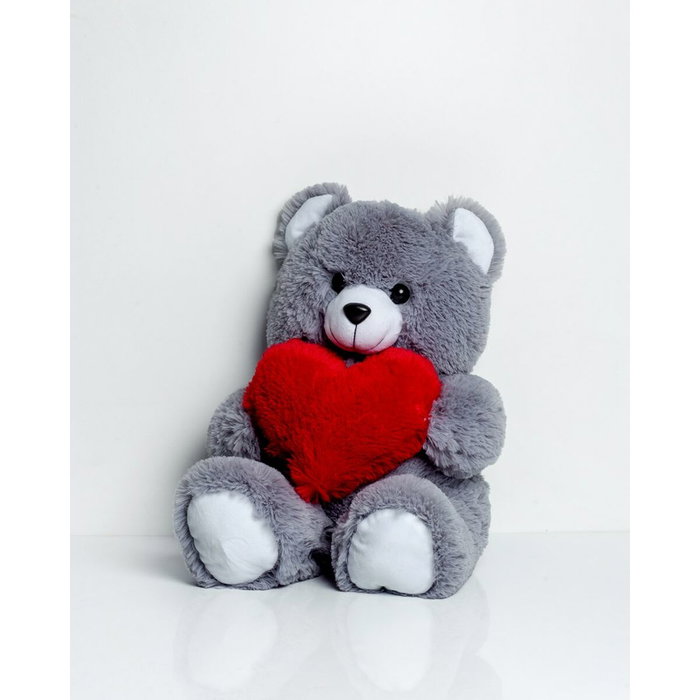 GO GIFT Ours en peluche Frank Gris avec cœur 50 cm