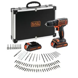BLACK+DECKER Perceuse-visseuse sans fil BDCDC18BAFC-QW 18V avec coffret, 2 batteries, chargeur et 80 accessoires