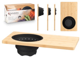 Kinvara Planche à Découper avec Égouttoir en Bambou 46x2x26 cm Noir et Bois (Set de 6)