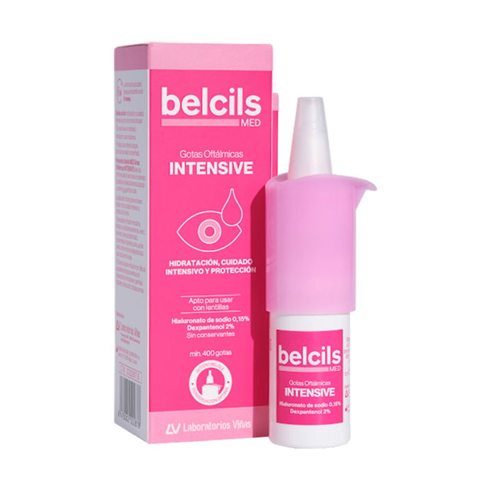 Belcils - Collyre intensif médical MED INTENSIVE - Gouttes oculaires hydratantes avec acide hyaluronique 0.15% et dexpanthénol - 10 ml - Sans conservateurs - Compatible lentilles
