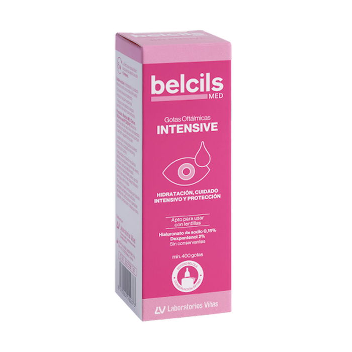 Belcils - Collyre intensif médical MED INTENSIVE - Gouttes oculaires hydratantes avec acide hyaluronique 0.15% et dexpanthénol - 10 ml - Sans conservateurs - Compatible lentilles