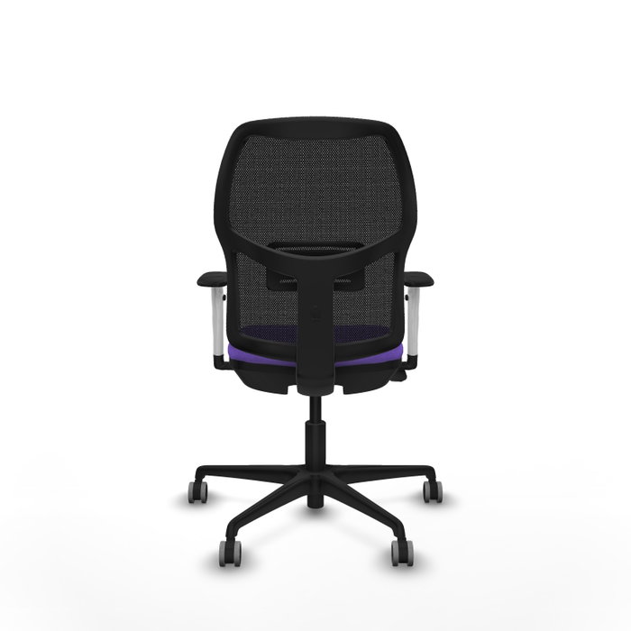 Chaise Alfera Synchrone/Traslack Maille/tissu Violet Maille Noir Base en nylon noir Accoudoirs noirs et blancs Sans appui-tête Roulettes 65mm pour moquette