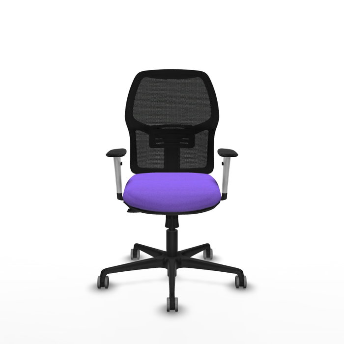 Chaise Alfera Synchrone/Traslack Maille/tissu Violet Maille Noir Base en nylon noir Accoudoirs noirs et blancs Sans appui-tête Roulettes 65mm pour moquette