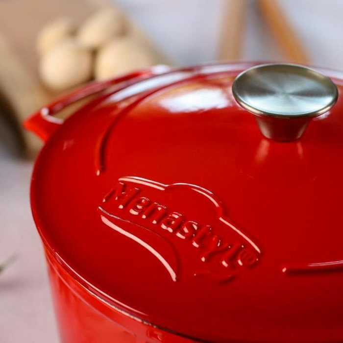 Menastyl Cocotte Ronde en Fonte Émaillée Rouge, 7 Litres, 29 cm Menastyl Cocotte Ronde en Fonte Émaillée Rouge, 7 Litres, 29 cm