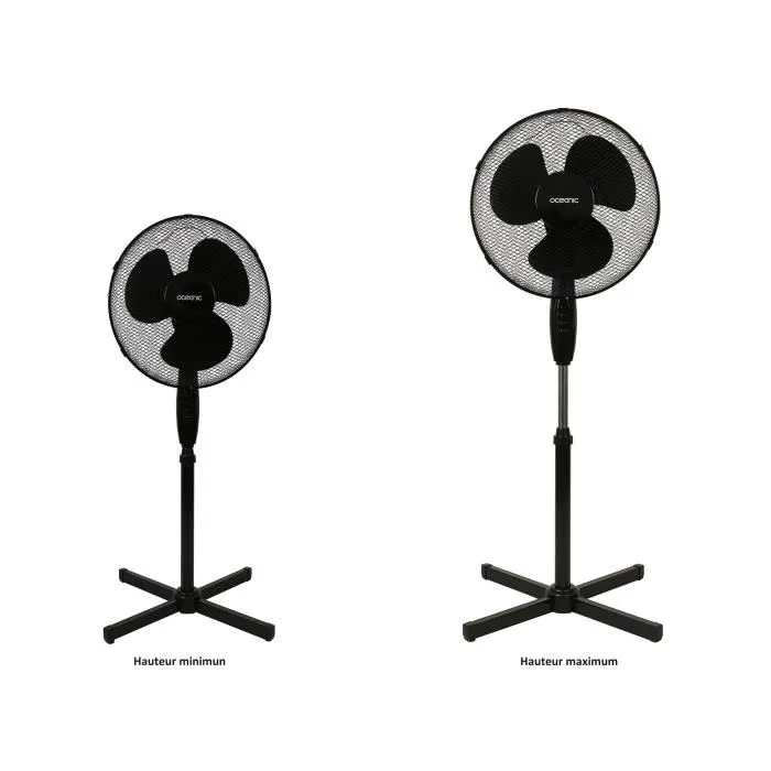 Oceanic Ventilateur sur pied 45 W Noir Ø 41 cm - 3 vitesses - Oscillant et inclinable