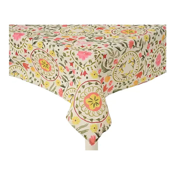 Decoris Nappe à motifs floraux en polyester et coton, 140 x 250 cm