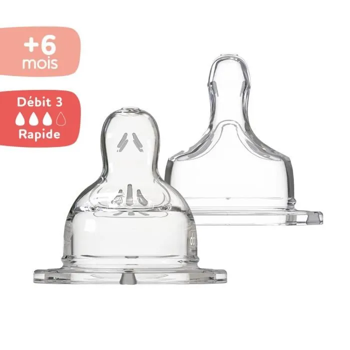 Dodie Lot de 2 Tétines Sensation+ Plates Col Large Débit 3 pour Biberon Anti-Coliques - 6 Mois et Plus