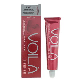Intercosmo, Voila 3C Intense, Teinture permanente pour cheveux, 7.43 Mediterranean Copper Gold Blonde