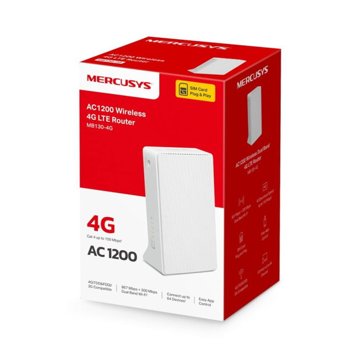 Mercusys MB130-4G Routeur 4G LTE AC1200 Dual Band WiFi Bi-bande, Nano SIM, 150 Mbps