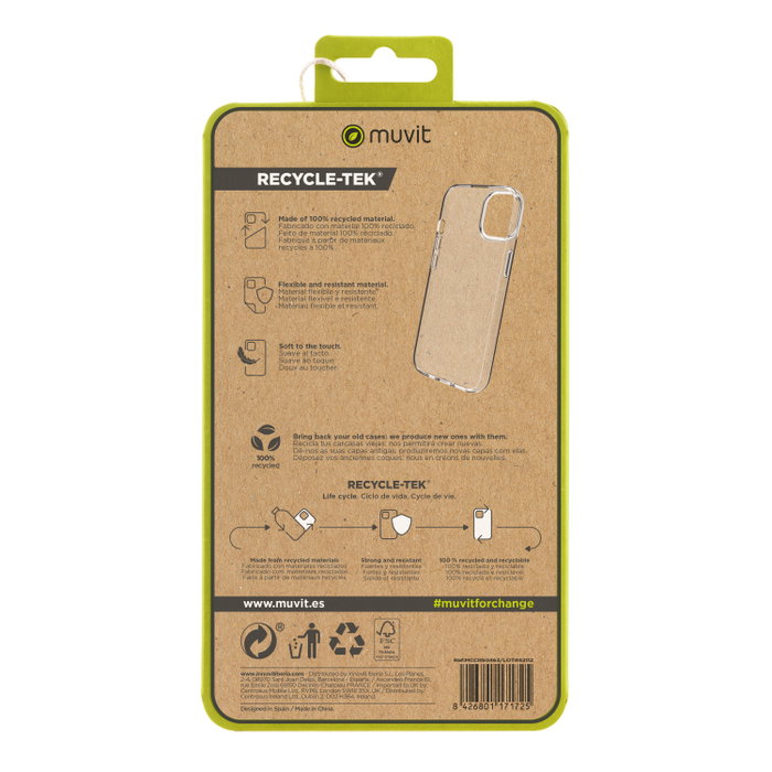 Muvit Recycletek Coque pour Apple iPhone 15, Protection Recyclée et Recyclable