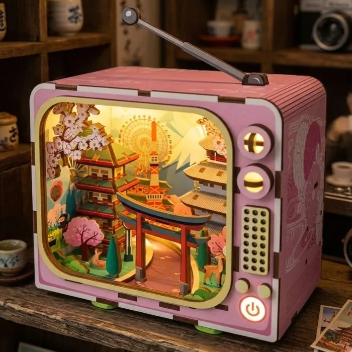 Book Nook - Kit DIY à construire, Maquette 3D Serre Livre TV Fuji - 12.5 x 8 x 13 cm