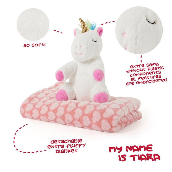 PERLETTI Peluche licorne avec manta douce Tiara - Peluche 22 cm, manta 120x80 cm - Doudou et couverture