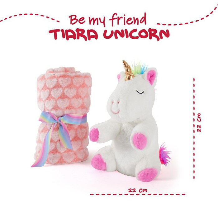 PERLETTI Peluche licorne avec manta douce Tiara - Peluche 22 cm, manta 120x80 cm - Doudou et couverture