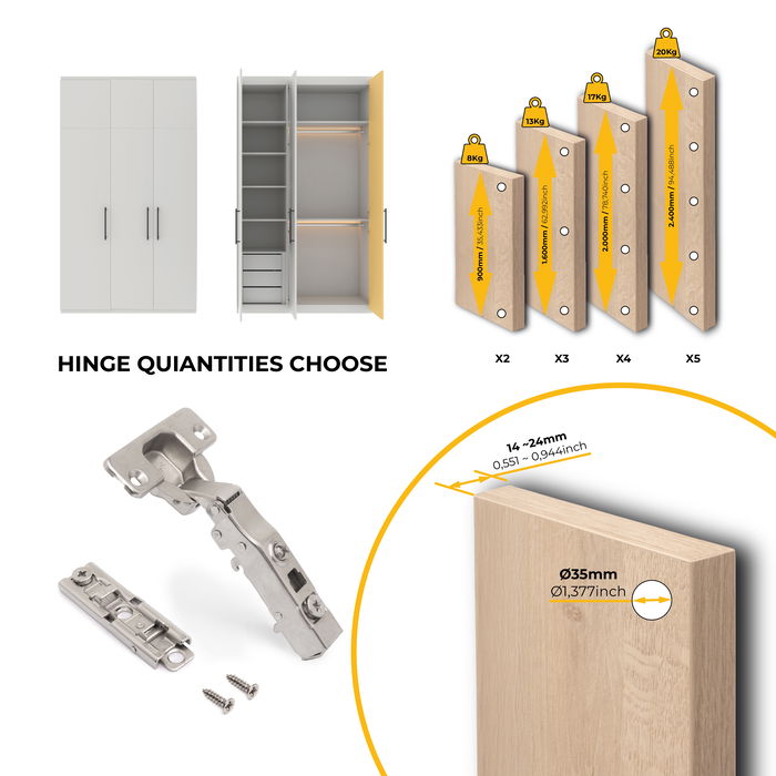 Emuca Lot de 20 charnières droites X91 à fermeture amortie avec embases droite à visser, Hauteur 1, Acier, Nickelé Emuca Lot de 20 charnières droites X91 à fermeture amortie avec embases droite à visser, Hauteur 1, Acier, Nickelé