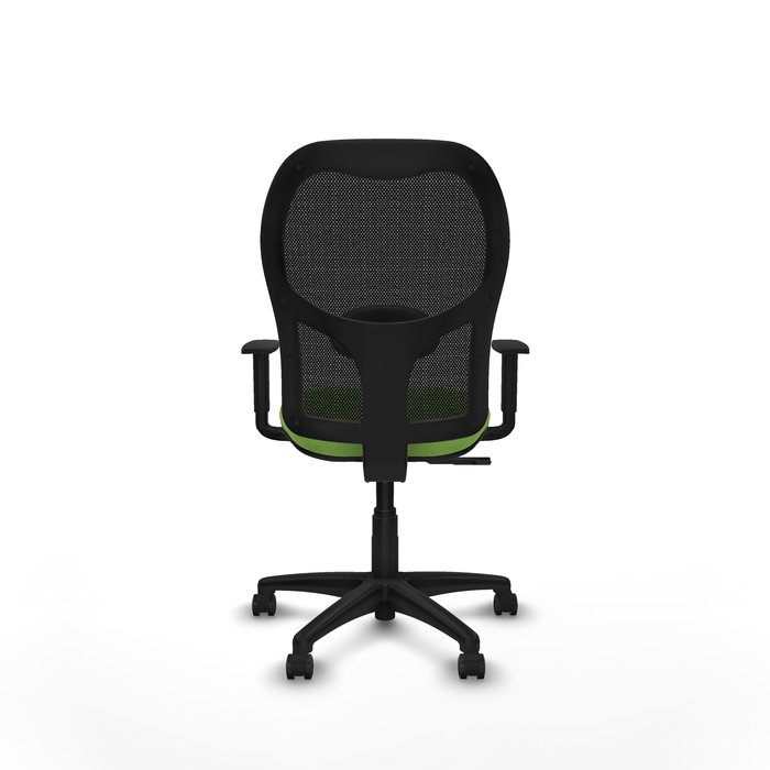 Chaise Alocén Synchro 3 positions tissu Vert pistache Maille Noir Structure polyamide noire Accoudoir 1D Sans appui-tête Roulettes pour moquette