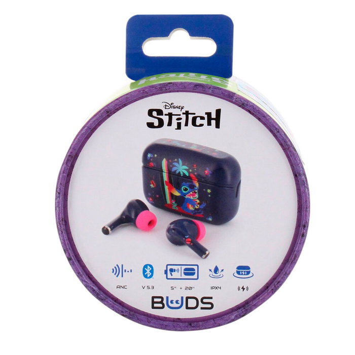 Disney Stitch Écouteurs Bluetooth Sans Fil 5.3 avec Réduction de Bruit et Boîtier de Charge USB-C, Autonomie 4h