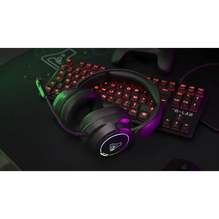 The G-Lab KORP IRIDIUM - Casque Gamer sans fil 2.4GHz/Bluetooth - Haut-parleurs 50mm, micro détachable, RGB - Compatible PC, PS4, Xbox One - Noir The G-Lab KORP IRIDIUM - Casque Gamer sans fil 2.4GHz/Bluetooth - Haut-parleurs 50mm, micro détachable, RGB - Compatible PC, PS4, Xbox One - Noir