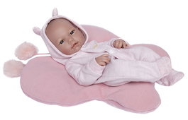Muñecas Guca - Poupée nouveau-né Inma avec pyjama rose et coussin papillon - 36 cm - Version espagnole