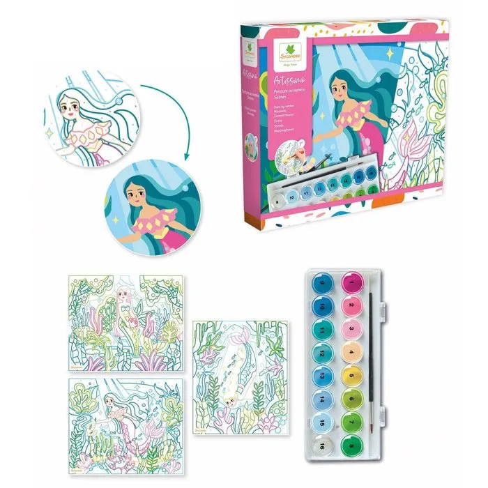 Sycomore Artissimo - Peinture par numéros - Tableaux de sirènes - Activité créative pour enfants à partir de 7 ans