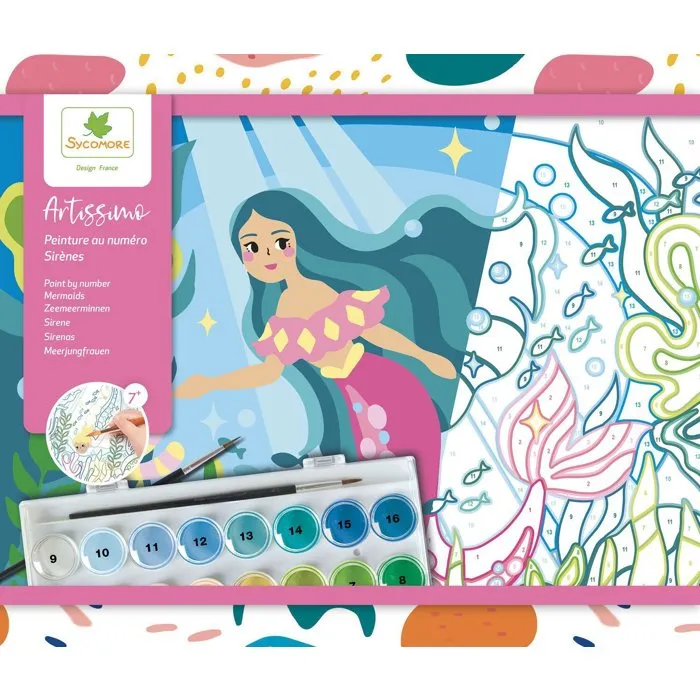 Sycomore Artissimo - Peinture par numéros - Tableaux de sirènes - Activité créative pour enfants à partir de 7 ans
