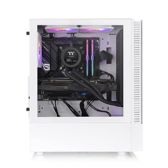 Thermaltake View 200 TG ARGB Snow Boîtier PC moyen tour ATX, blanc avec verre trempé, 3 ventilateurs 120mm ARGB, ports USB 3.0 et audio HD