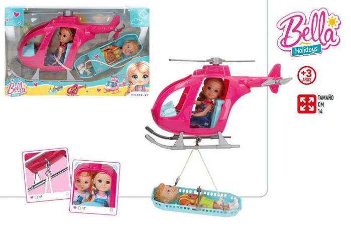 Color Baby - Poupée Bella 14cm avec poupon 22cm, hélicoptère et accessoires, jeu pour enfants dès 36 mois