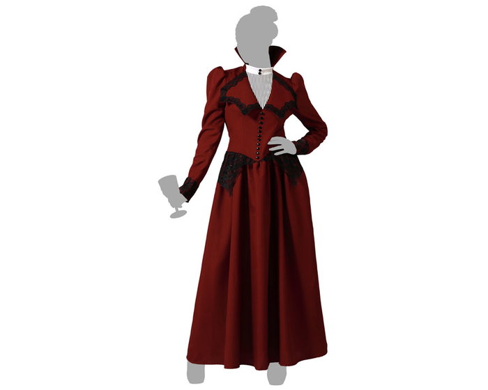 Disguise de Vampiresse Bordeaux avec Robe Longue et Dentelle Noire XL