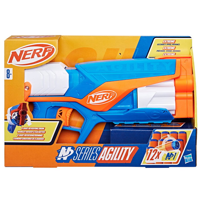 Nerf N Series Agility F8629 Hasbro - Blaster avec Tambour Rotatif de 6 Darts - Version Multilingue (Anglais, Français, Allemand, Italien, Portugais, Espagnol) - Pour 8 Ans et Plus