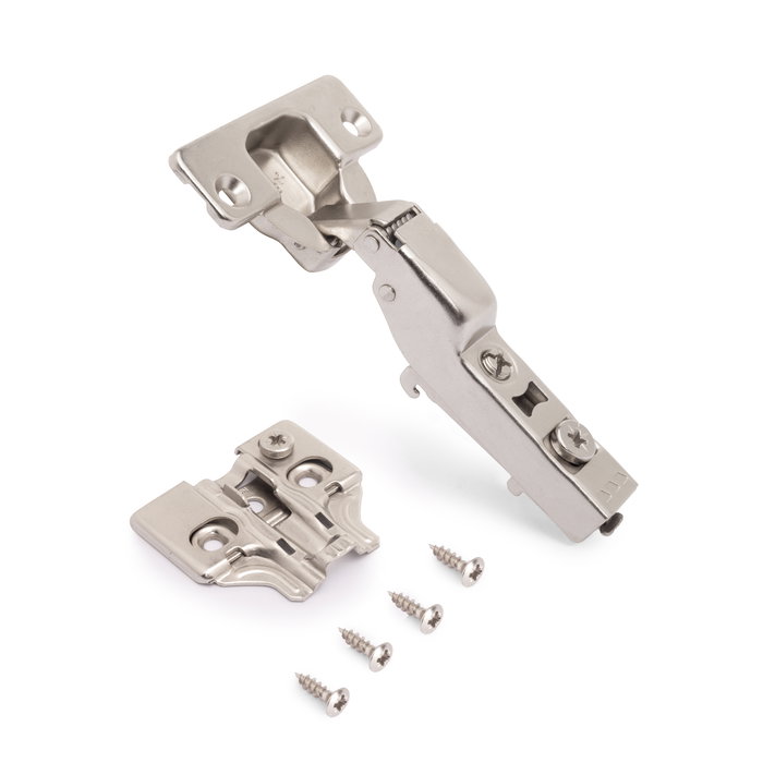 Emuca Lot de 20 charnières coudées X92 avec fermeture amortie avec embases à visser, Hauteur 0, Acier, Nickelé