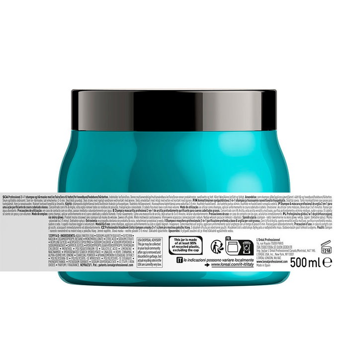 L'Oréal Professionnel Paris SCALP ADVANCED Shampooing & Masque 2-en-1 Anti-Gras Purifiant Profond Argile 500 ml